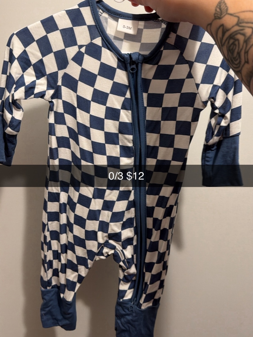 Navy & White Checkerboard Baby One-Piece Zipper Romper